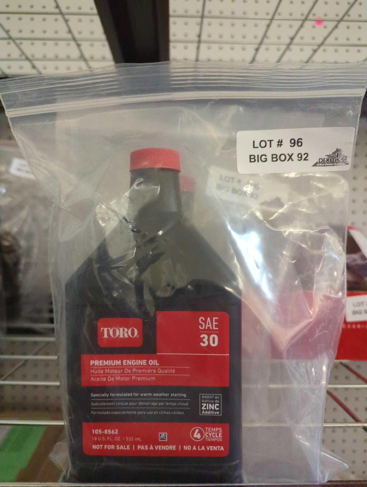 Toro 18 oz. 4-Cycle Premium Engine Oil, Appears to be New Retail Price Value $10, Sold Where Is As