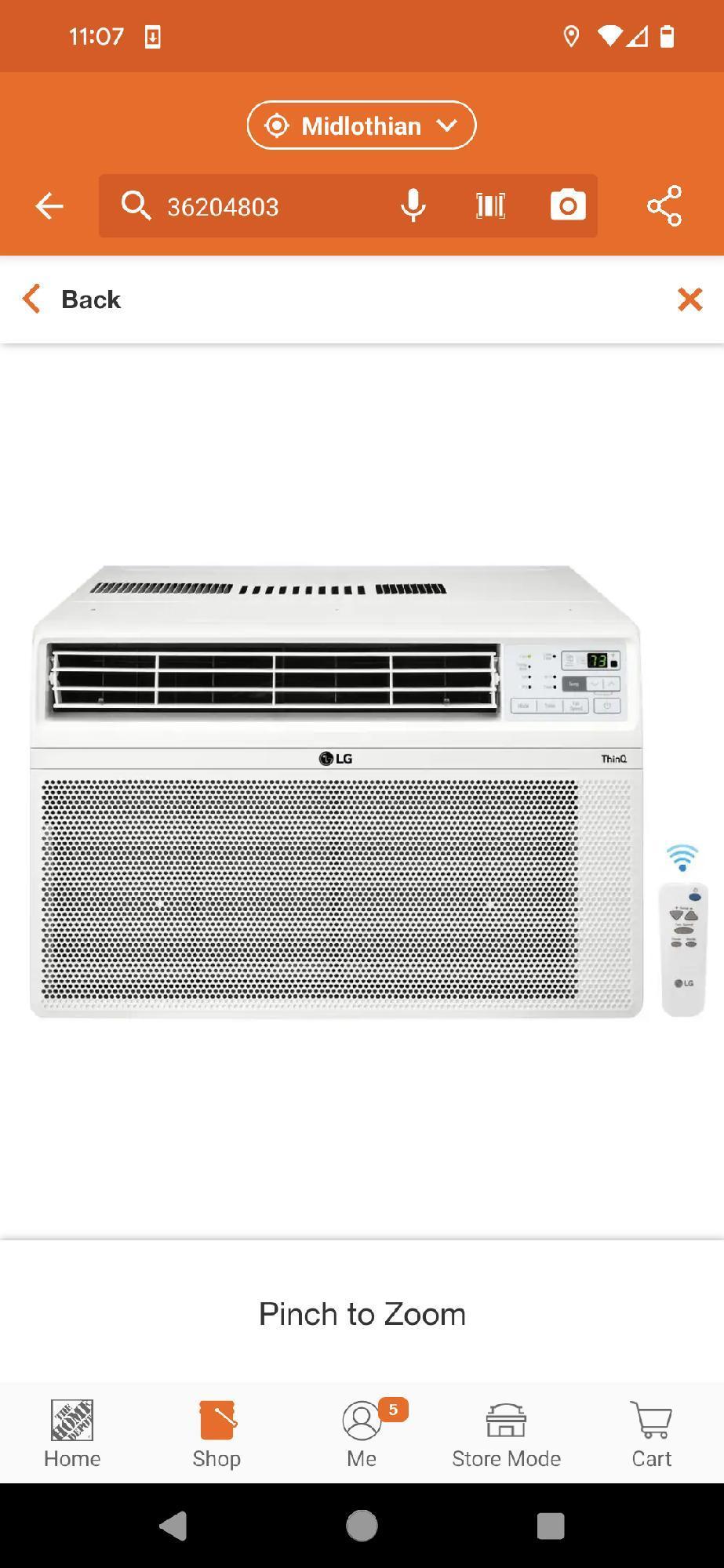 LG (Damaged) 8,000 BTU 115V Window Air Conditioner Cools 350 sq. ft. with Wi-Fi, Remote and in