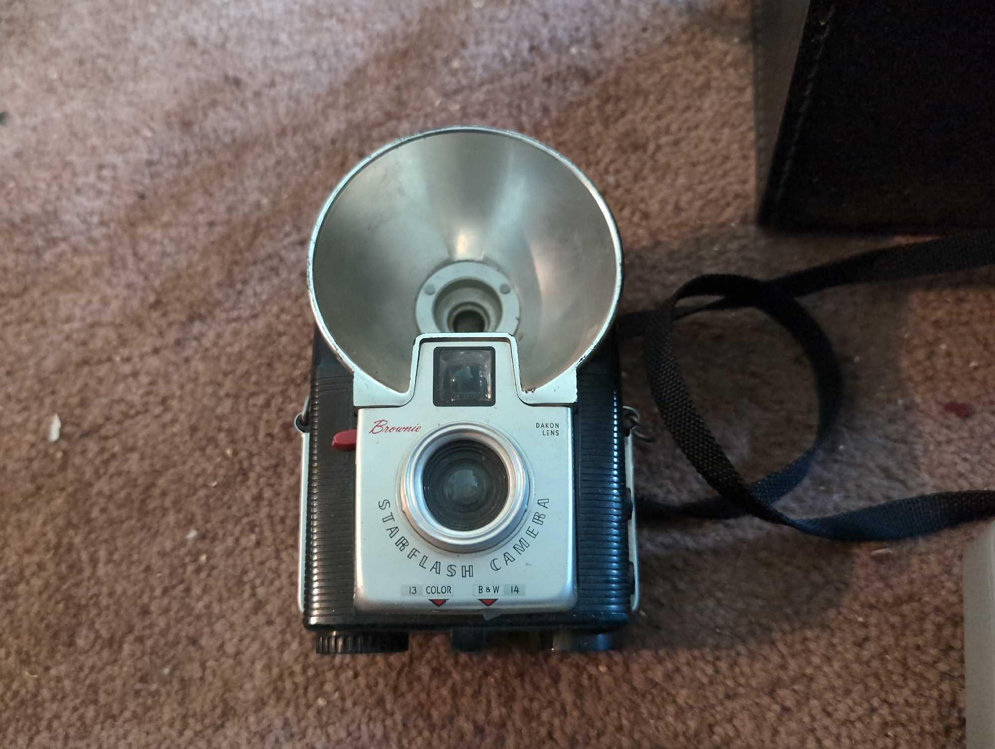 (LR) LOT TO INCLUDE: POLAROID 210 LAND CAMERA WITH CARRYING CASE, WESTINGHOUSE RADIO, BROWNIE