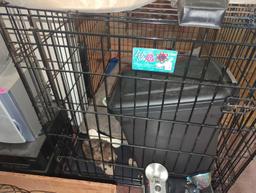 (DR) LOT OF DOG ITEMS INCLUDING LARGE METAL CRATE (APPROXIMATE DIMENSIONS - 30" H X 42" W X 28" D),