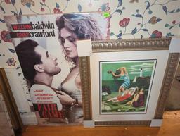 (HALL) LOT OF 3 PRINTS, HORSES IN THE STABLE, 38 1/4"L 28"W CINDY CRAWFORD FAIR GAME MOVIE POSTER,