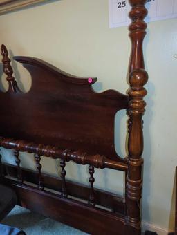 (BR3) CHERRY BED FRAME (QUEEN) INCLUDES HEADBOARD, FOOT BOARD, 2 SIDE RAILS, AND 8 WOODEN SLATS,
