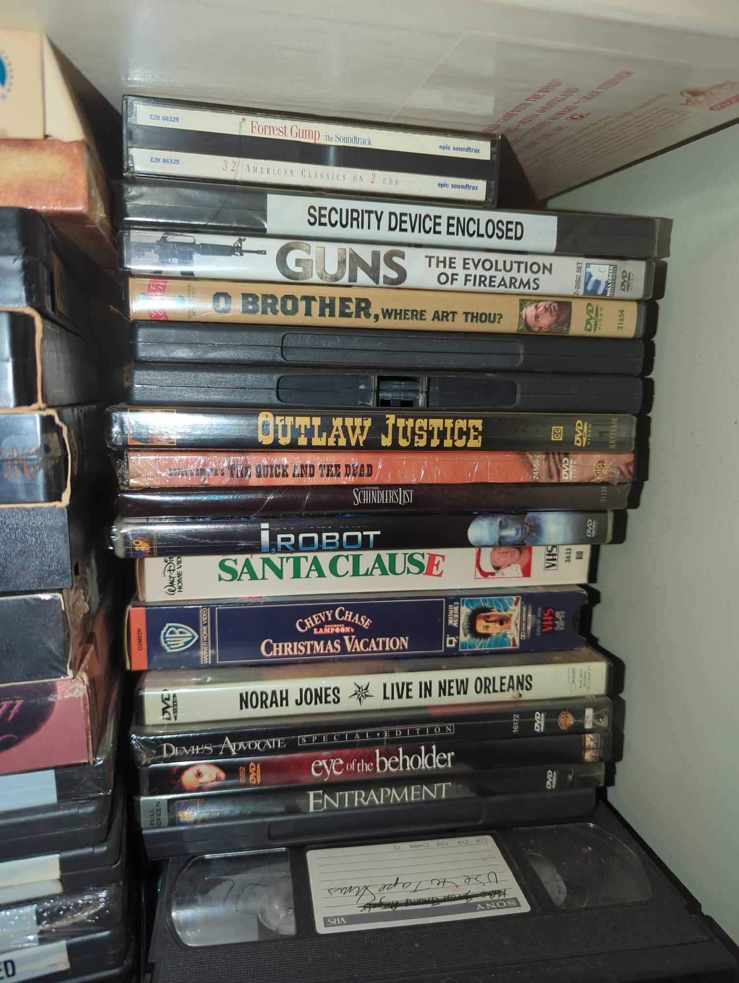 (BR3) LOT OF ASSORTED VHS TAPES, DVD'S AND CD'S INCLUDING TITANIC, IROBOT, GREATEST HITS OF ROCK N