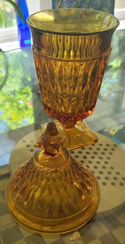 Amber Glass Pedestal Jar $1 STS