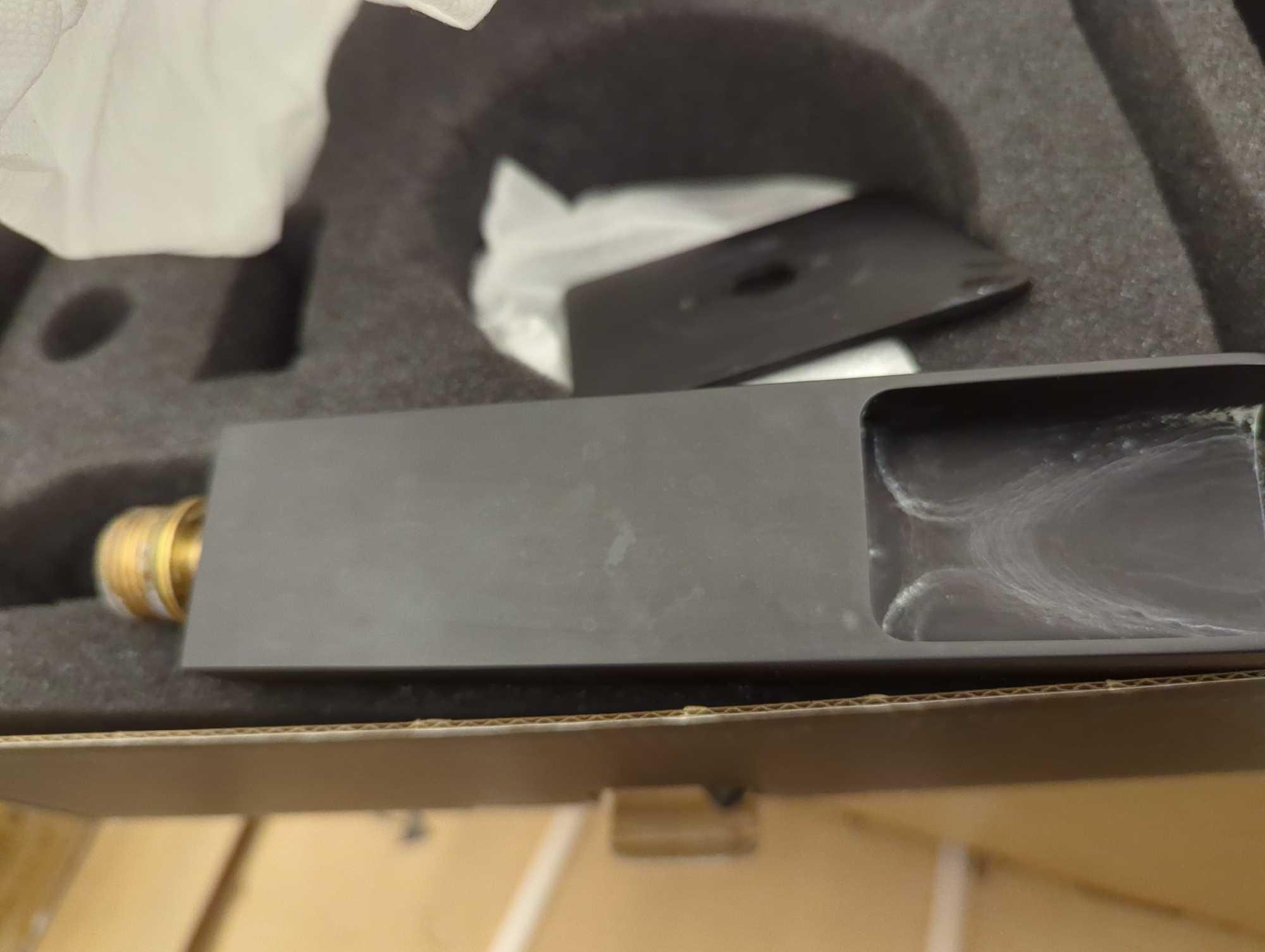 VIGO Olus Single Handle Wall Mount Bathroom Faucet in Matte Black, Retail Price $140, Appears to be