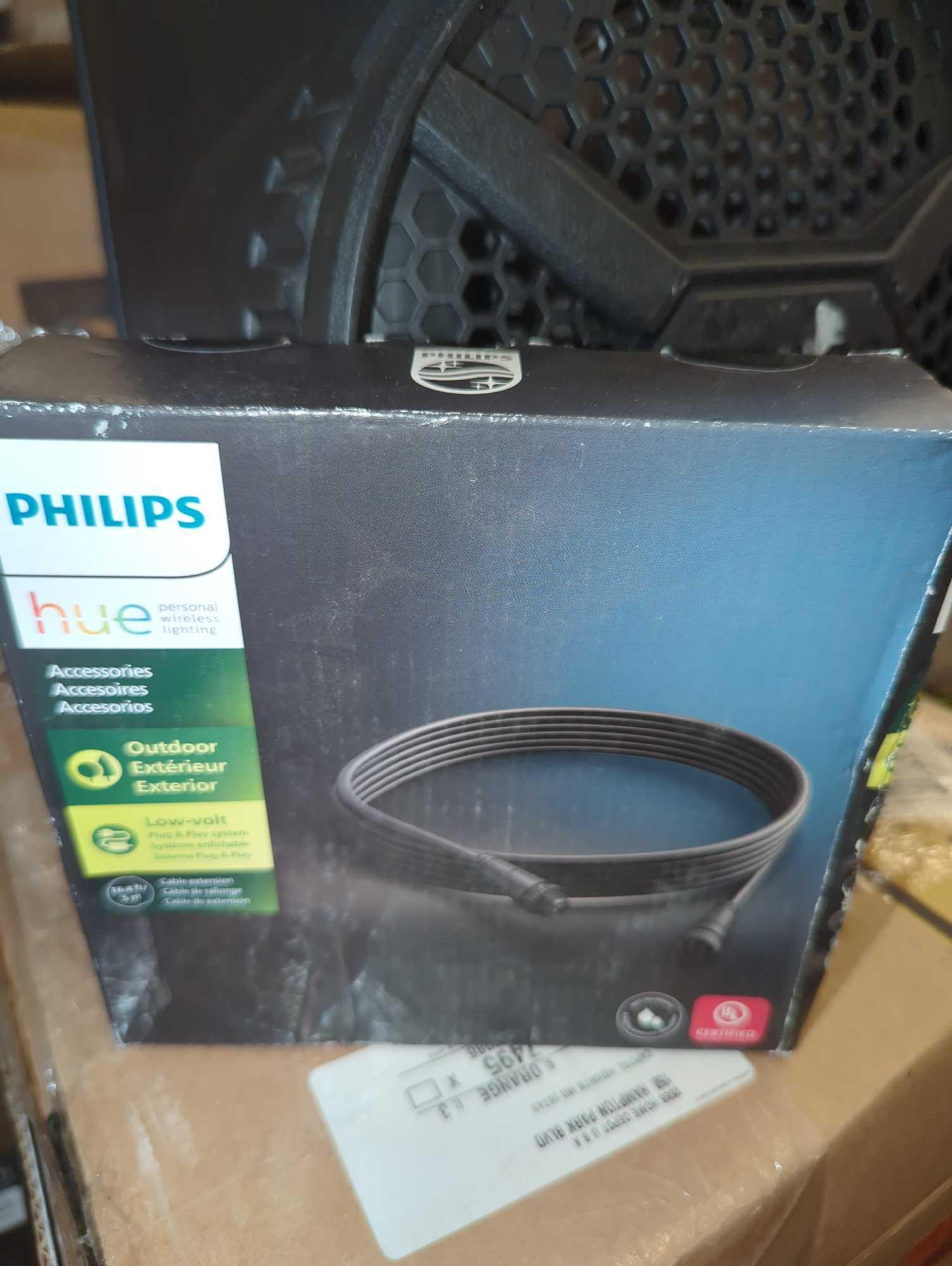 Box Lot of Assorted Items Including Philips Hue 16 ft. Outdoor Low Voltage Cable Extension (1-Pack),