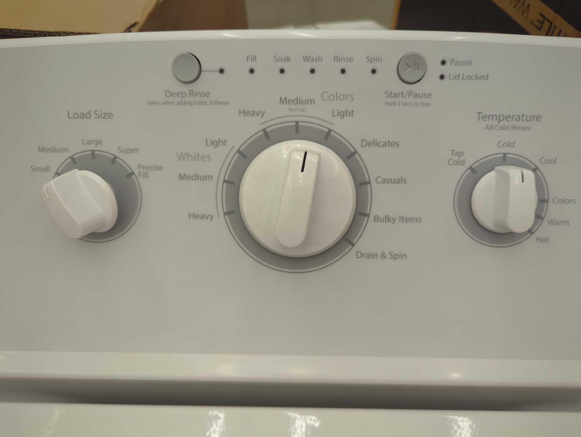 GE 3.8 cu. ft. Top Loading Washer (HTW240ASK6WS) In White with Cold Plus and Water Level Control,