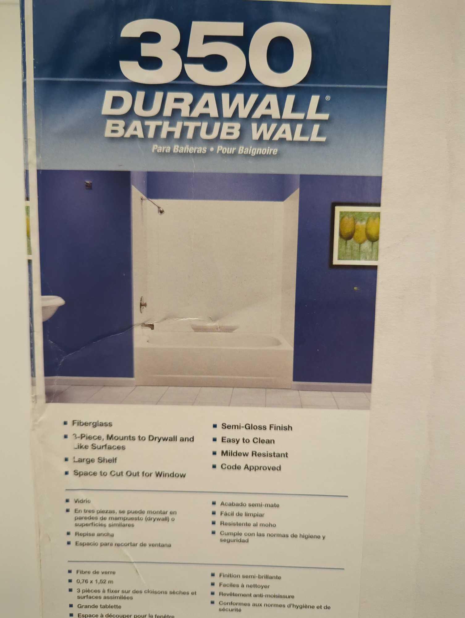 MUSTEE Durawall 30 in. x 60 in. x 58 in. 3-Piece Easy Up Adhesive Alcove Bath Tub Surround in White,