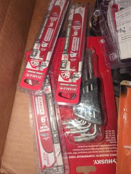 Box Lot of Assorted Items Including DIABLO 6 in. Steel Demon Carbide Blades foe Thin Metal Conduit