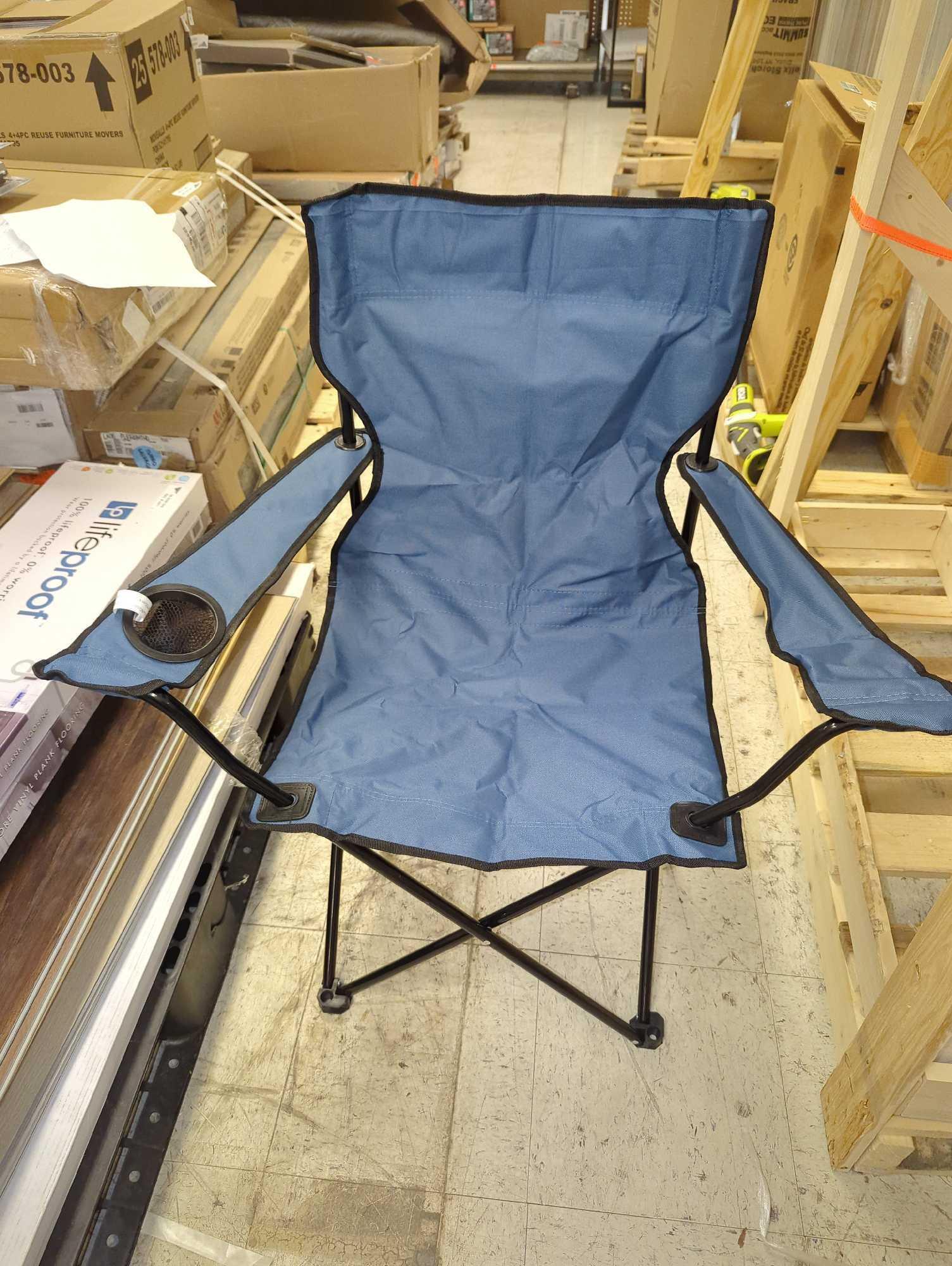 Folding Bag Chair with Cupholder in Blue, Retail Price $10, Appears to be New, What You See in the