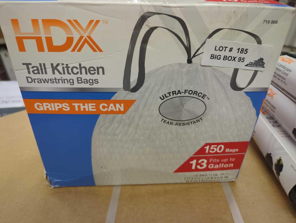 HDX FlexPro 13 Gallon Reinforced Top Drawstring Kitchen Trash Bags, Appears to be Used and is