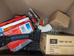 Box Lot of Assorted Items Including FIRM GRIP Medium Flex Cuff Outdoor and Work Gloves, Everbilt