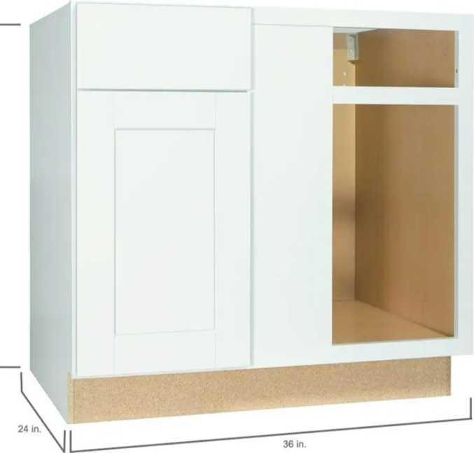 Hampton Bay Shaker 36 in. W x 24 in. D x 34.5 in. H Assembled Blind Base Kitchen Cabinet in Satin