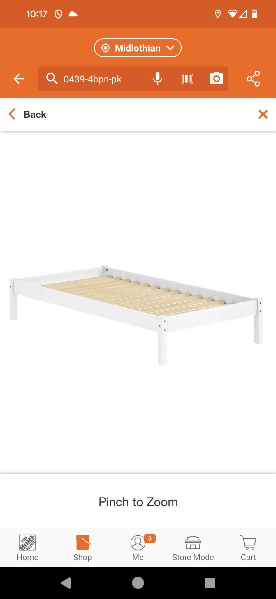 Dwell Home Inc White Pine Basic Frame Twin Platform Bed, Model BS-BPL-TW-WH, Approximate Dimensions