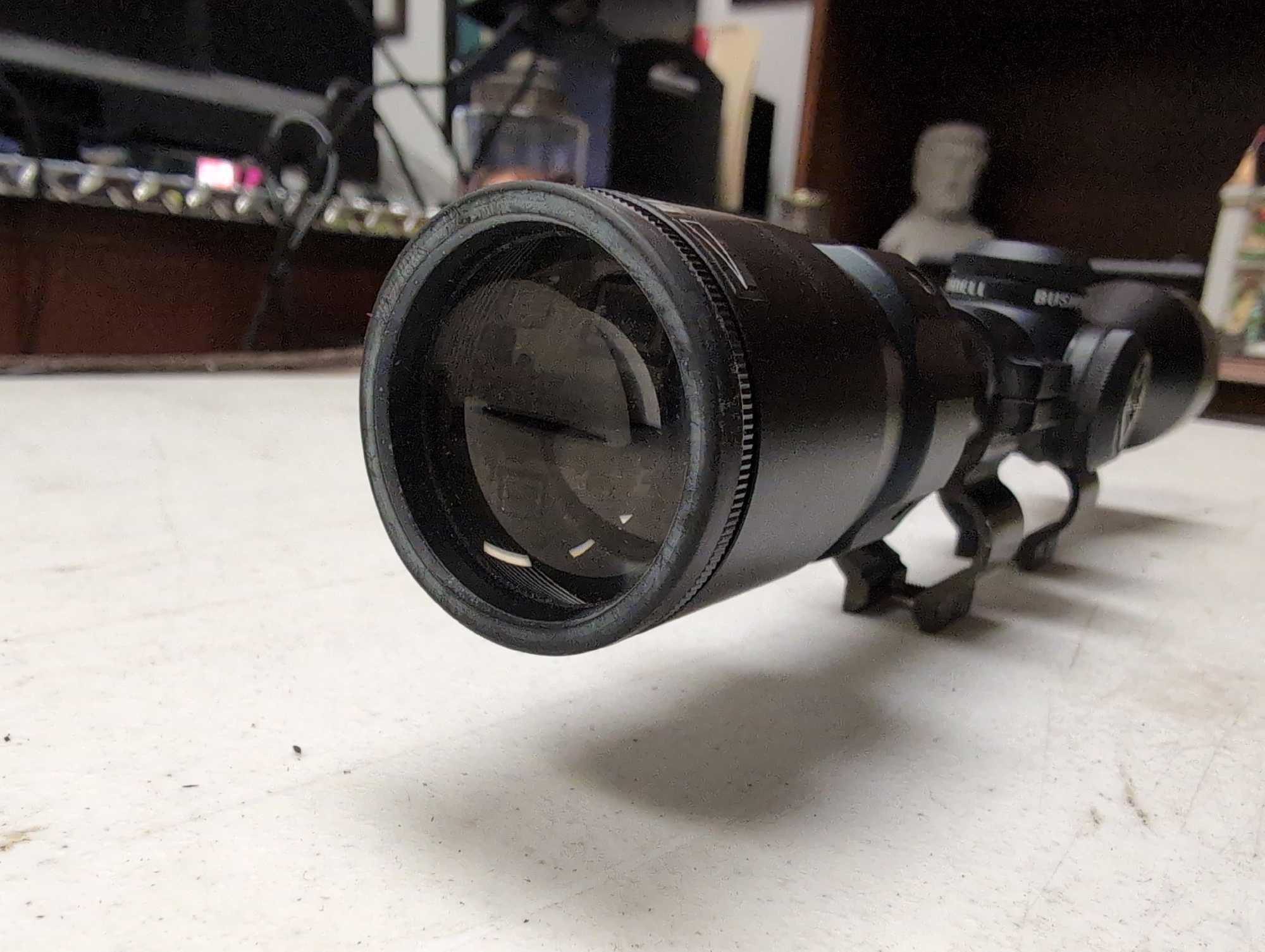 BUSHNELL 3-9X40 RIFLE SCOPE WITH MOUNTING BRACKETS - MODEL #73-3948, SERIAL #AO11656. COMES WITH