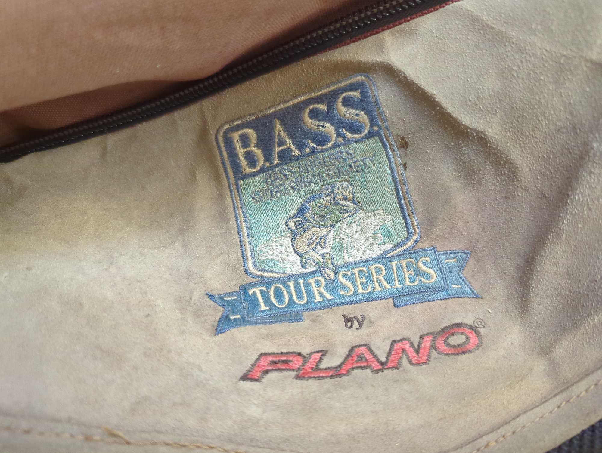 PLANO Tour Series BASS Zippered Fishing Tackle Box Bag and contents including: 3 tackle boxes