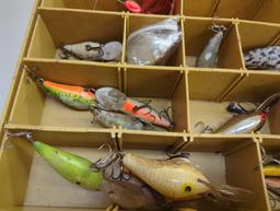 Dual-sided Tackle Box and contents including worms and other various fishing lures. Comes as is