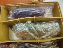 Dual-sided Tackle Box and contents including worms and other various fishing lures. Comes as is