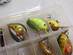 Tackle Box and contents including various fishing lures of similar style. Comes as is shown in