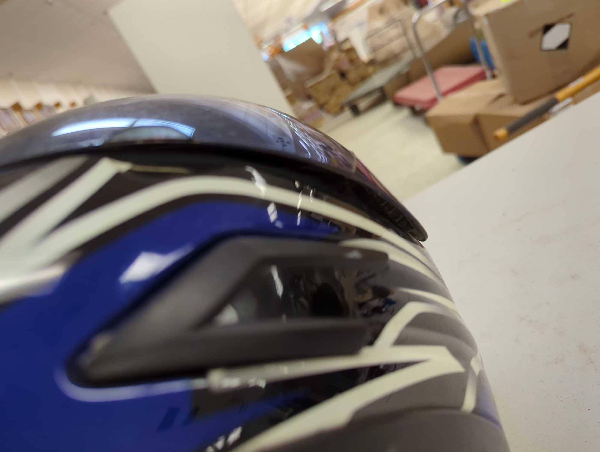 Men?s Vega Helmet Snell M2000 Daytona XPV. Visor doesn't sit completely flush and has some damage.