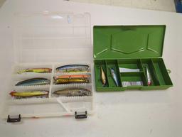 2 small tackle boxes containing fishing lures of similar style. Comes as is shown in photos. Appears