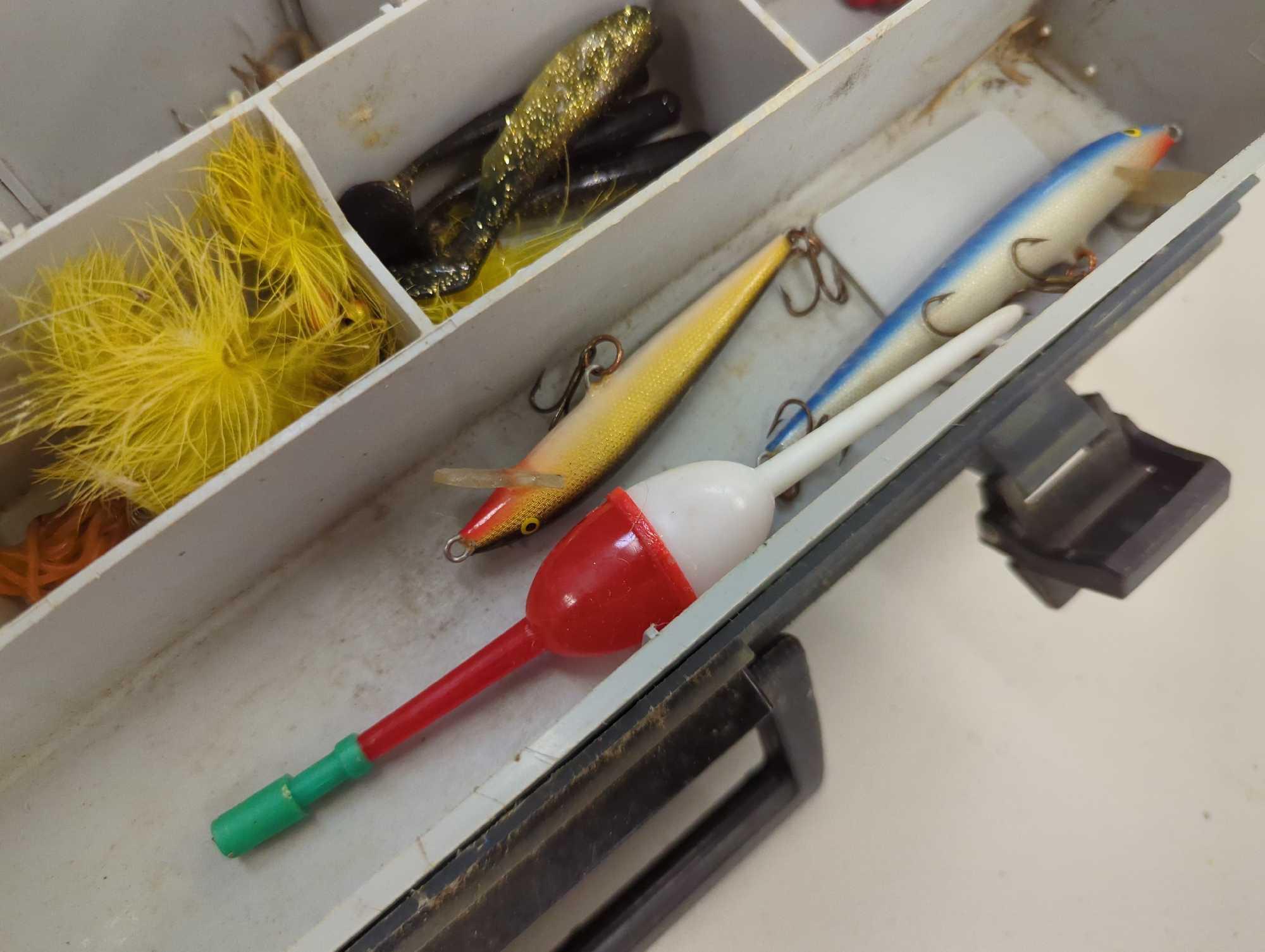 Tackle Box and contents includes a wire variety of fishing lures as are shown in photos. Comes as