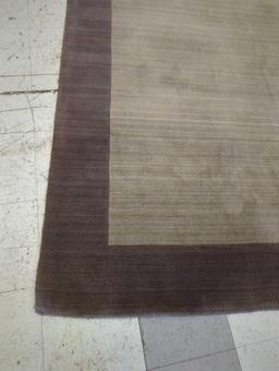 MODERN MACHINE MADE OLIVE AND BROWN AREA RUG, 95 3/8"X60 3/8"