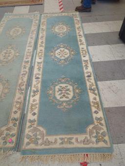 PAIR OF FLORAL MACHINE MADE RUNNER RUGS, 27"X 90 3/4"W