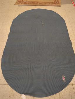 MACHINE MADE AREA RUG, BLUE, HAS SOME DAMAGE, 56 1/2"x94 1/4"