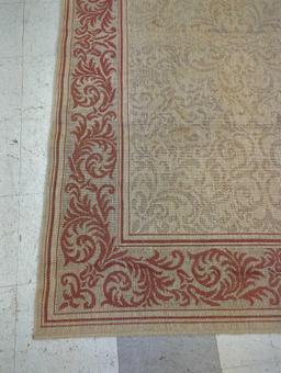 MACHINE MADE AREA RUG, NATURAL TAN WITH RED ACCENT, 62 3/4"X 90"