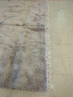 MACHINE MADE AREA RUG, GREY WITH WHITE FRINGE, 105"X143"