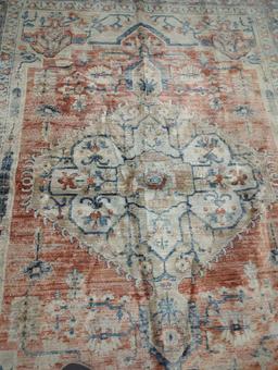 MACHINE MADE Vintage STYLE Zara Medallion Orange Area Rug 105"X77"