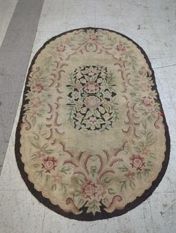 VINTAGE FLORAL MACHINE MADE AREA RUG, PINK, BROWN, CREAM 69"X43"