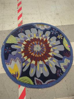 MACHINE MADE ROUND AREA RUG, RED, PURPLE, BLUE, AND GREEN, 36"D