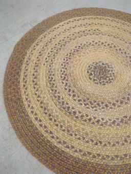 VINTAGE ROUND MACHINE MADE AREA RUG, BROWN,AND GREEN, 66 1/2"D