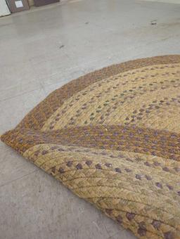 VINTAGE ROUND MACHINE MADE AREA RUG, BROWN,AND GREEN, 66 1/2"D