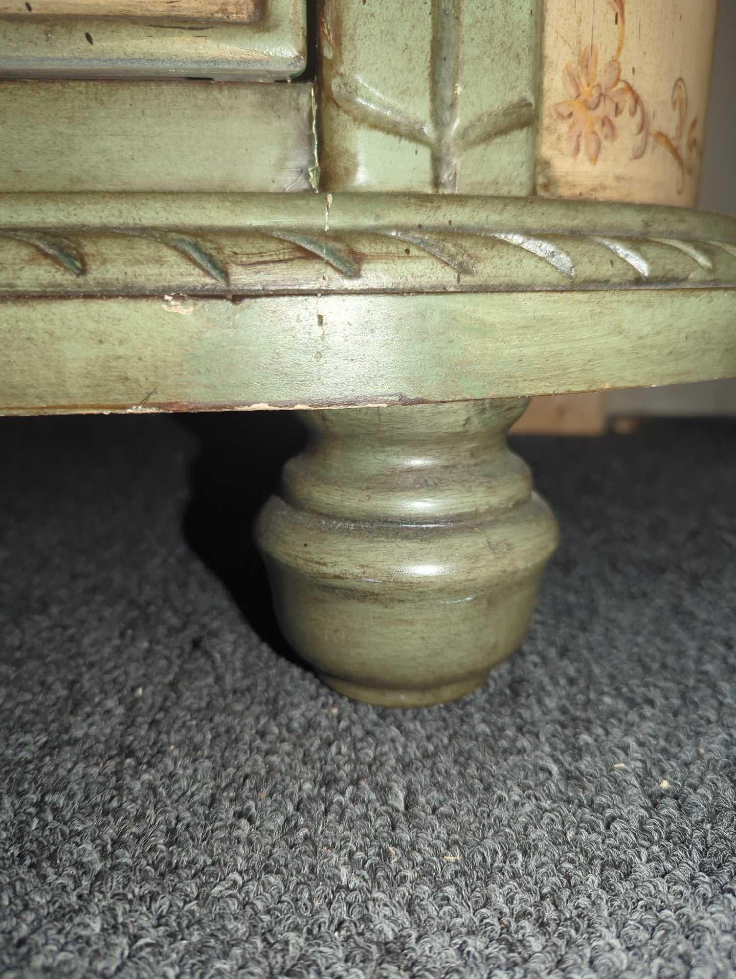 Old Style Wooden Side Table With Stone Top, Left Side Accent Piece Needs Reattached, Top HAS A