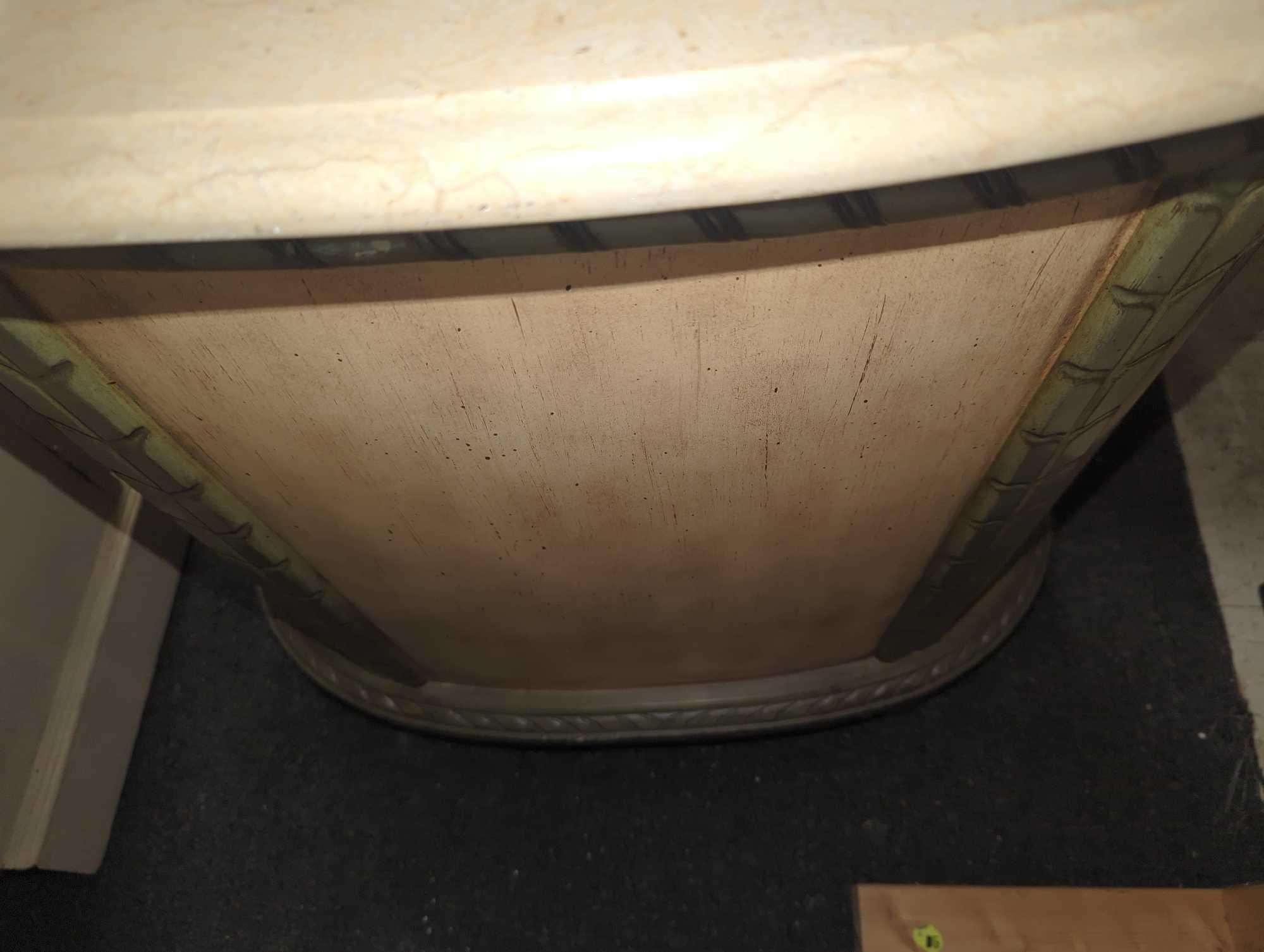 Old Style Wooden Side Table With Stone Top, Left Side Accent Piece Needs Reattached, Top HAS A