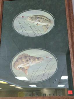 FRAMED AND DOUBLE MATTED PRINT, FISH AND LURES, MEASURES 19"X27 1/4"