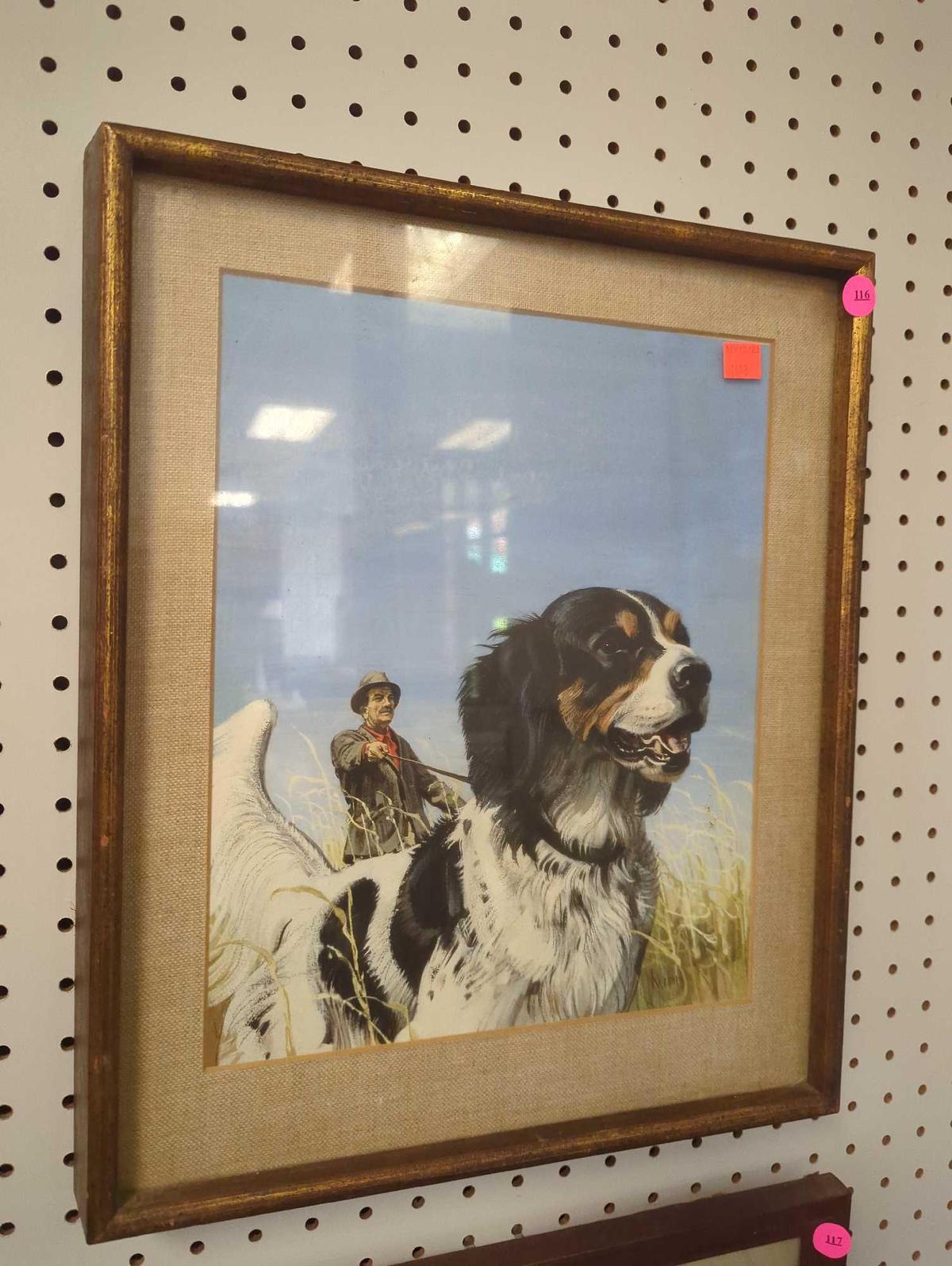FRAMED IT MATTED PRINCE, MAN WITH HUNTING DOG, 13 1/2"X 17"W
