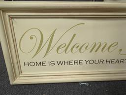 WALL PLAQUE, HAS A SAYING ON IT " WELCOME HOME HOME IS WHERE YOUR HEART SAYS AHHH" 36"X14 1/2"W