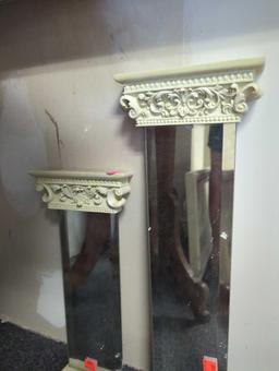 PAIR OF BEVELED MIRRORS, COLUMN FRAMES. THE TALLEST IS 19 7/8X5 7/8", SMALLEST 15 3/8"X5 7/8"