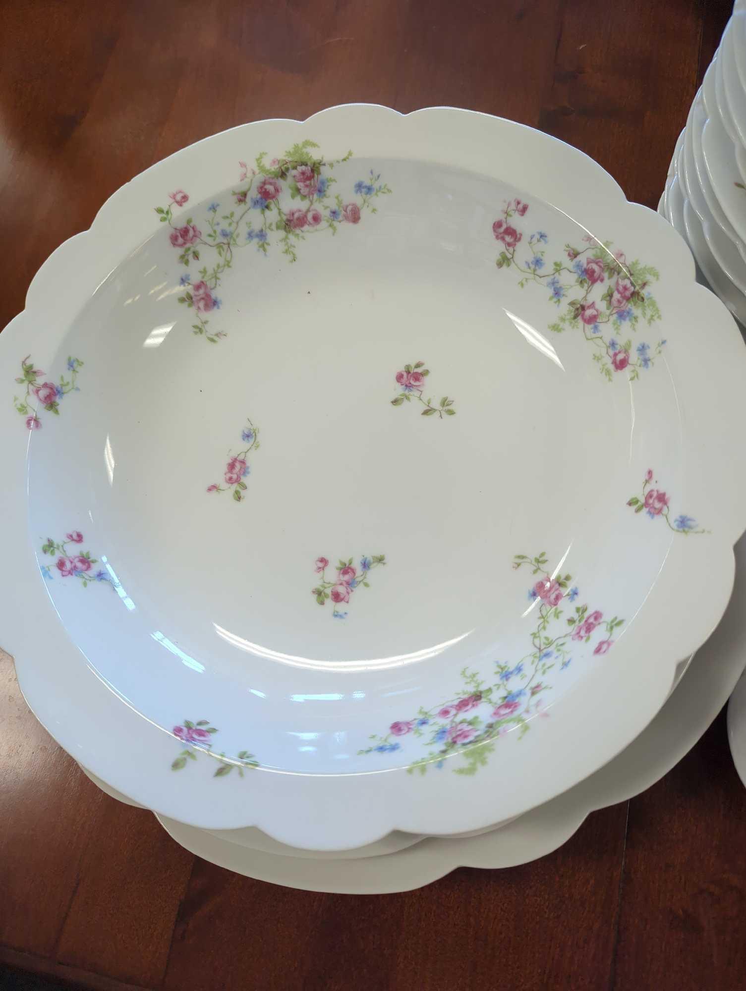 57 Piece of Haviland Limoges Schleiger Antique Dinner Service With Pink Flowers, Some of the Ware