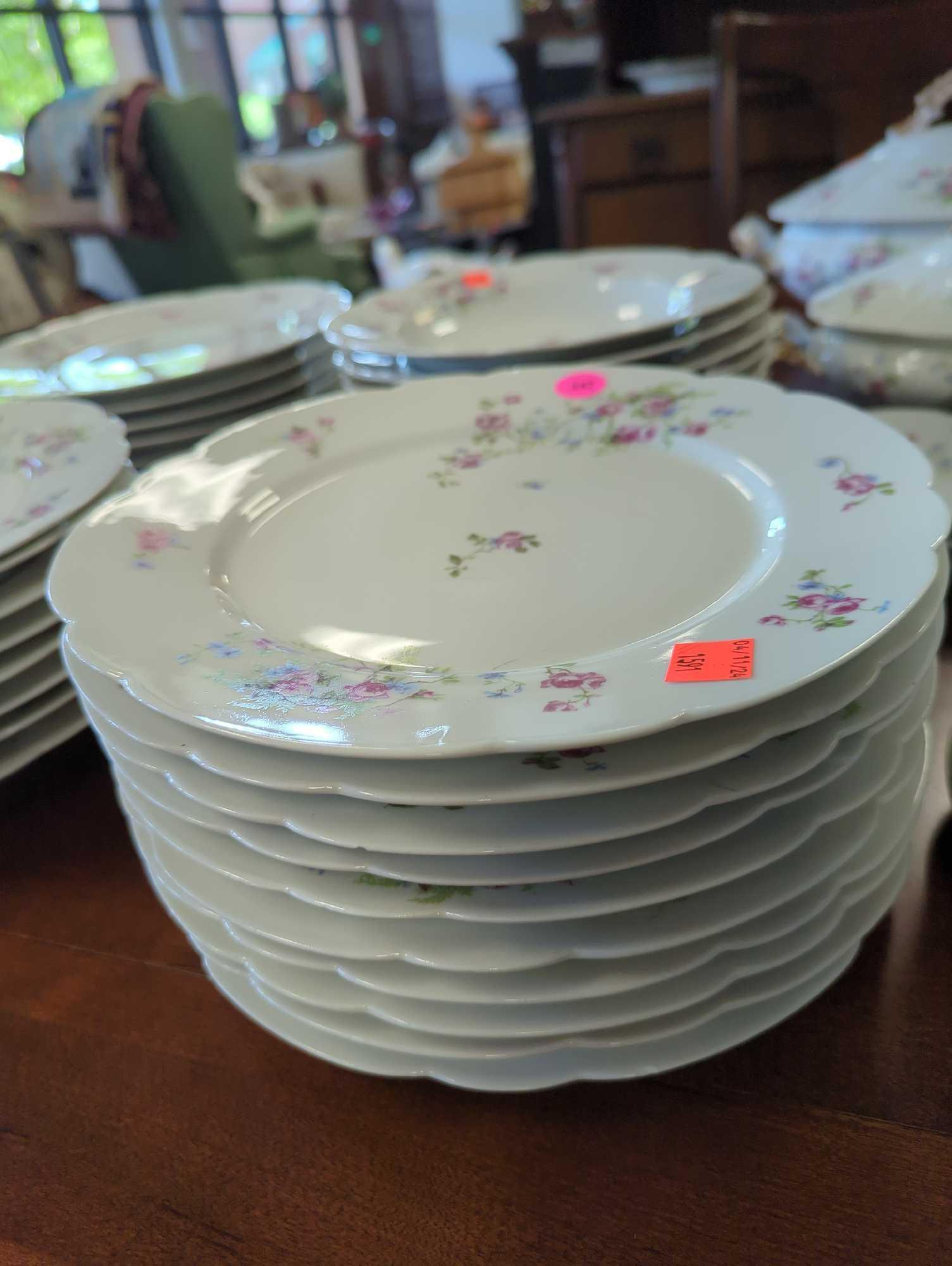 57 Piece of Haviland Limoges Schleiger Antique Dinner Service With Pink Flowers, Some of the Ware