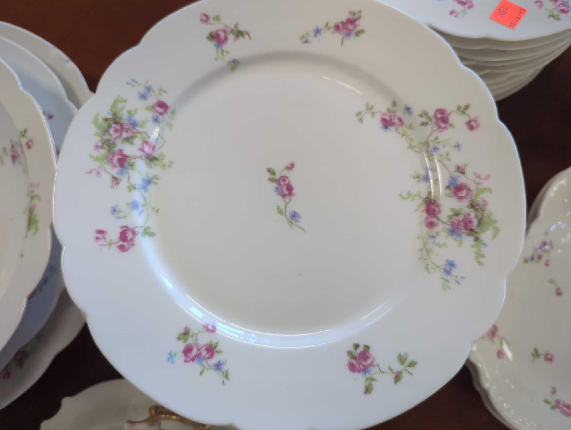 57 Piece of Haviland Limoges Schleiger Antique Dinner Service With Pink Flowers, Some of the Ware