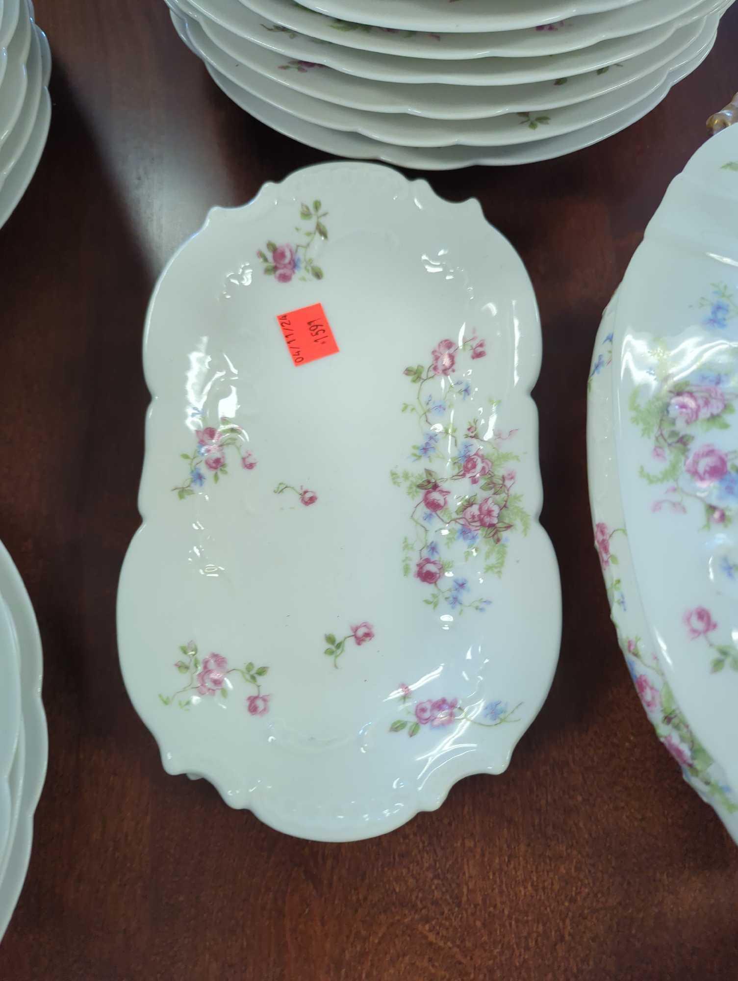 57 Piece of Haviland Limoges Schleiger Antique Dinner Service With Pink Flowers, Some of the Ware