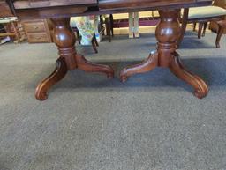 LEXINGTON Solid Cherry Double Pedestal Table with 2 leaves 108 in x 44 in Has Some Minor Scratches,