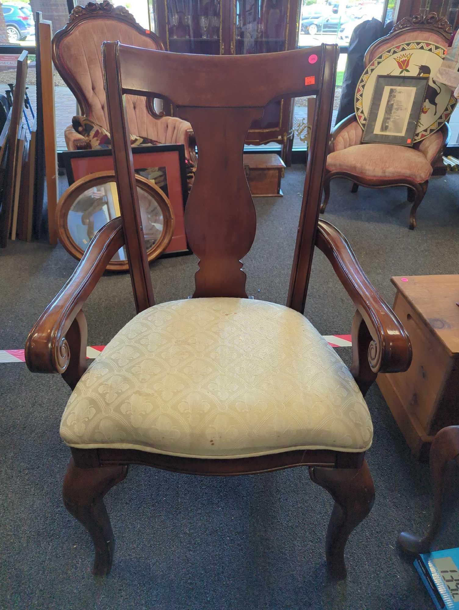 Lot of 6 Matching Queen Anne Dining Chairs to Include 2 Captains Chairs, Matches Lot Number 153,