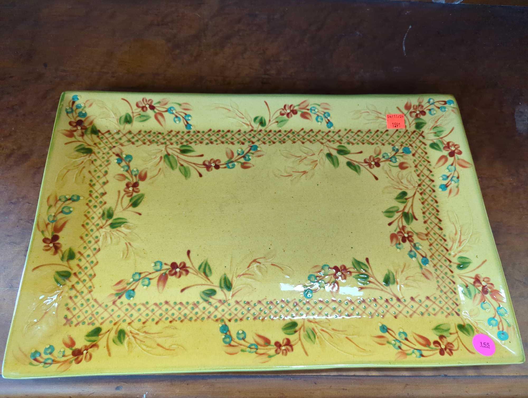 Terre e Provence Hand Painted Ceramic Tray Made in France, Measure Approximately 17 in x 11 in, What