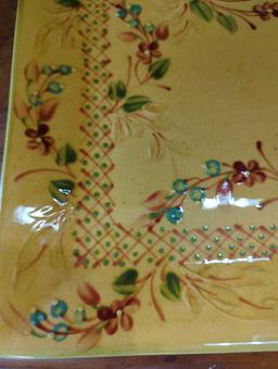 Terre e Provence Hand Painted Ceramic Tray Made in France, Measure Approximately 17 in x 11 in, What
